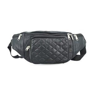 Tamsy Black Genuine Leather Fanny Pack with RFID Protection (17.5x6.5) - NEW